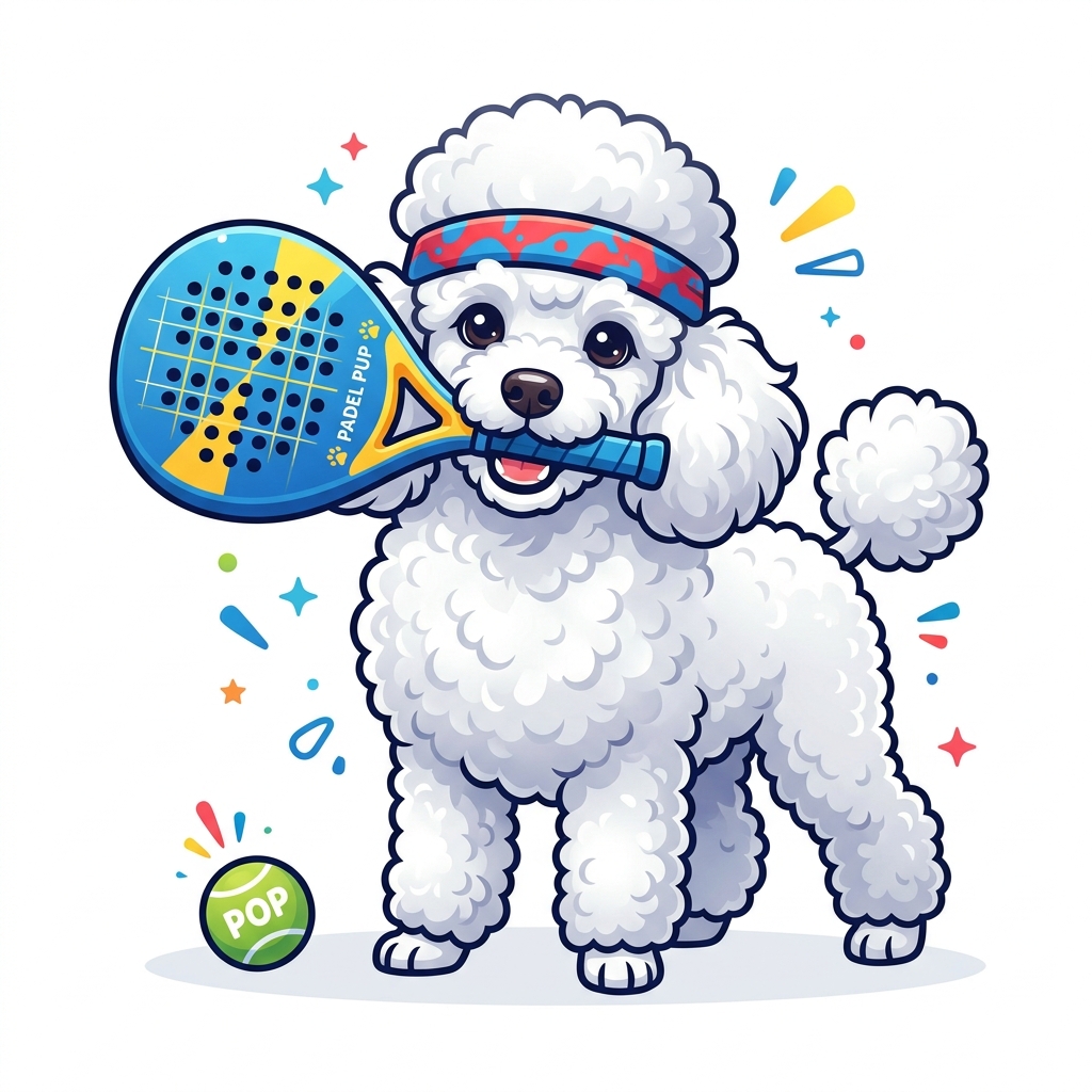 Poedel met padelracket